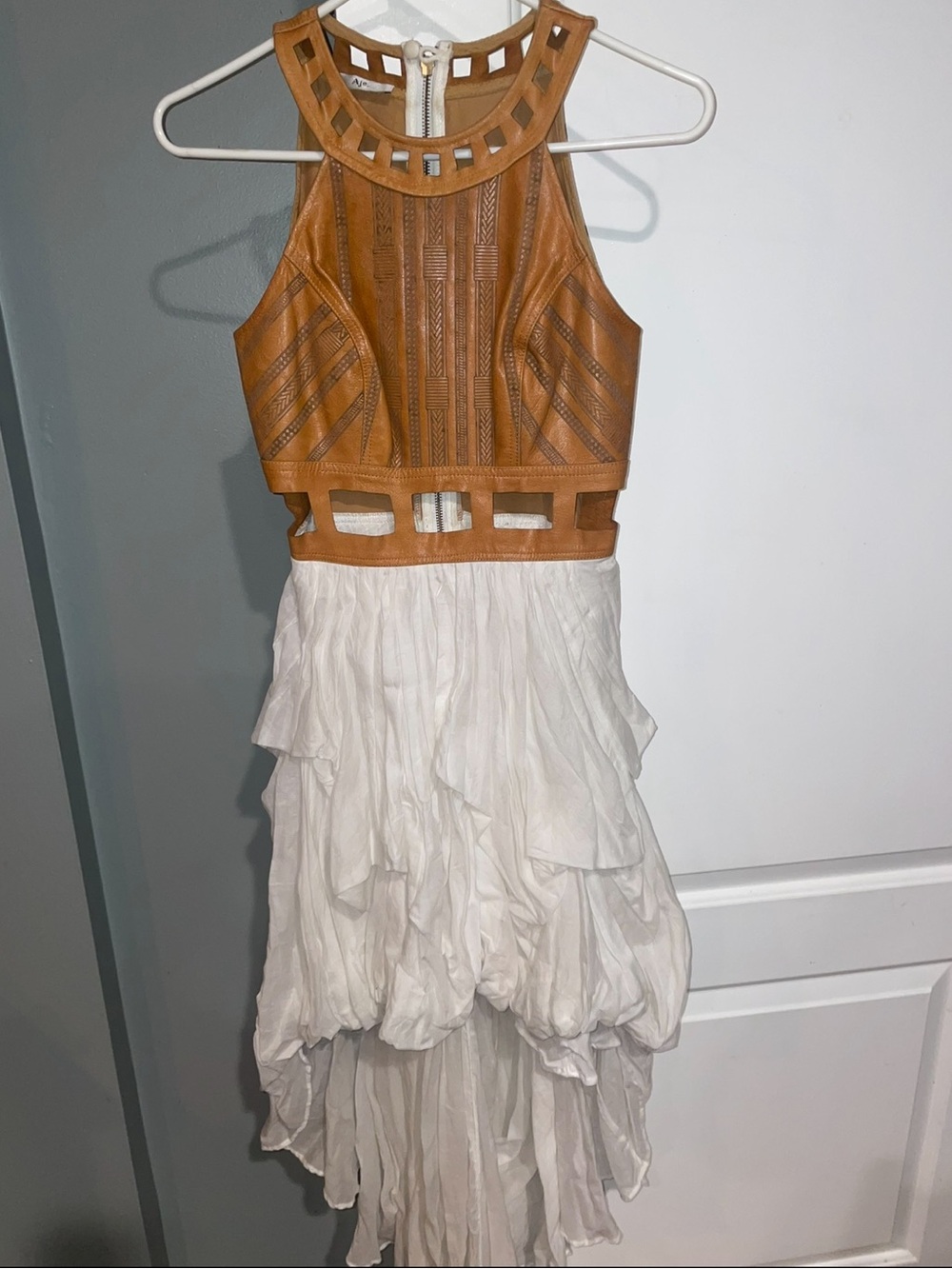 Aje Leather Cutwork High-Low Bubble Hem Dress l Bohemian Rare Archival 🤎 Small - Picture 7 of 15